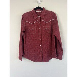 Cumberland Outfitters Western Womens Red Paisley Pearl Snap Front Cowgirl Shirt
